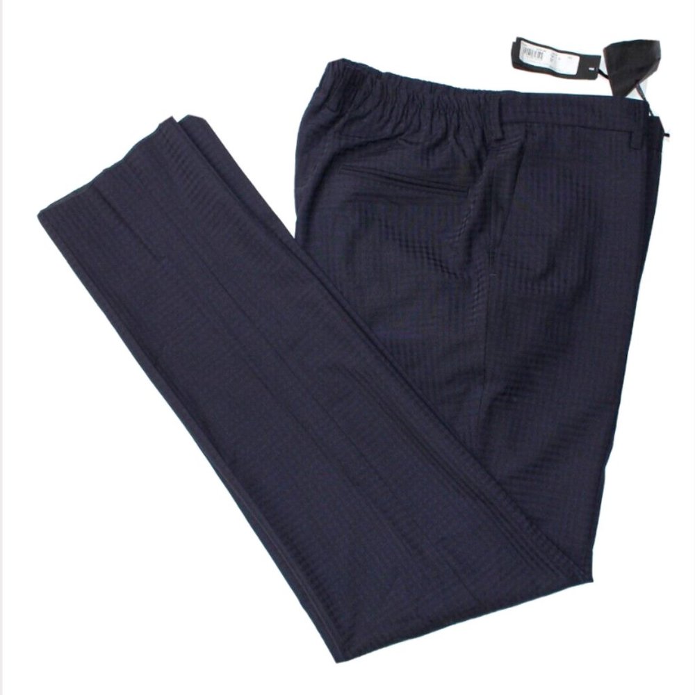 VERSACE Navy Blue Striped Wool Blend Elastic Waist Dress Pants 38x 36 (IT 54)